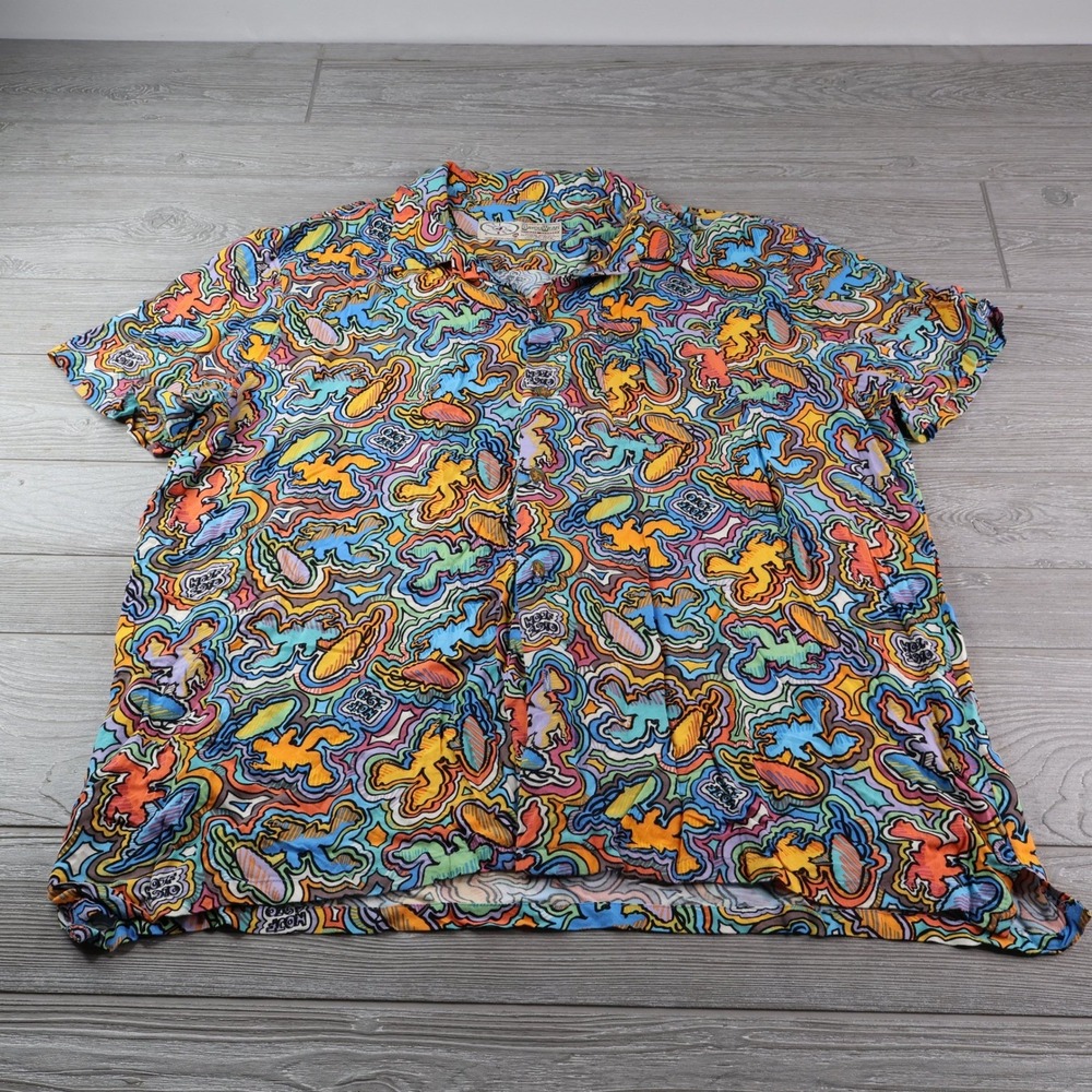 BayouWear Men's 2XL XXL Rayon Button Up Shirt Psychedelic Multicolor
